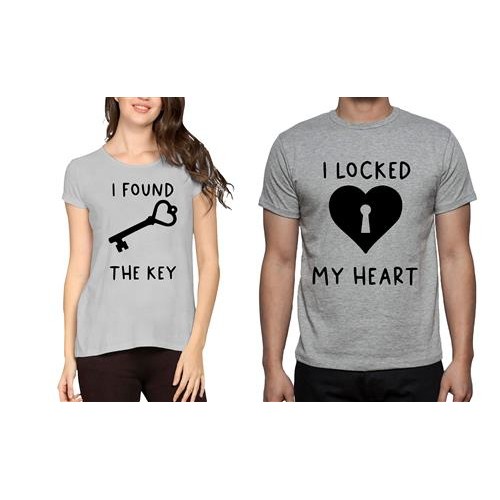 Heart Locked Found Key Couple Graphic Printed T-shirt