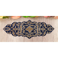 Blue And Gold Table Runner, Hand Beaded Table Runner, Designer Spring Table Runner 13x36 Inches
