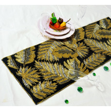 Handmade Table Runner, Beaded Table Runner, Cream And Gold Designer Table Runner 13x36 Inches