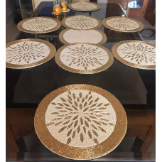 Beaded Placemats, White And Gold Placemats, Handmade charger Plate, Designer Round Table Mats 13x13 Inch