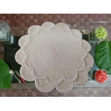 White Pearls And Beads Table Runner, Handmade Beaded Table Runner, Wedding Table Runner, Luxury Table Runner 14x14 Inches