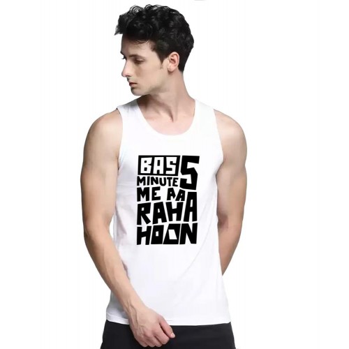 Bas 5 Minute Me Aa Raha Hoon Graphic Printed Vests