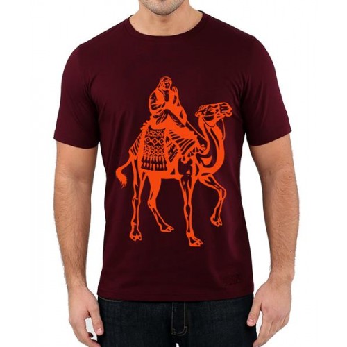 Men's Round Neck Cotton Half Sleeved T-Shirt With Printed Graphics - Camel Rider
