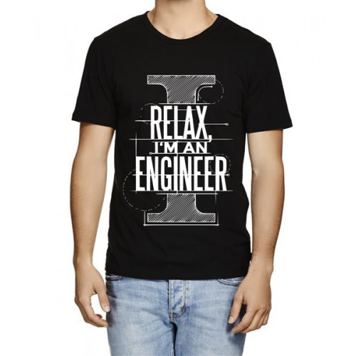 Men's Round Neck Cotton Half Sleeved T-Shirt With Printed Graphics - I Relax Engineer