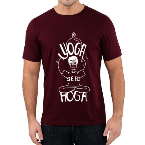 Men's Round Neck Cotton Half Sleeved T-Shirt With Printed Graphics - Yoga Hoga