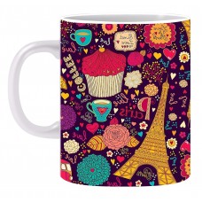 Paris Pattern Violet Ceramic Printed Mug