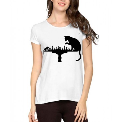 Cat And Rat Playing Chess Graphic Printed T-shirt