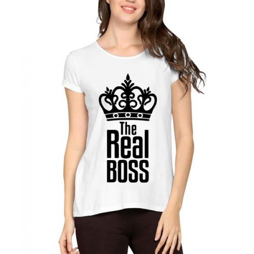 Women's Cotton Biowash Graphic Printed Half Sleeve T-Shirt - The Real Boss