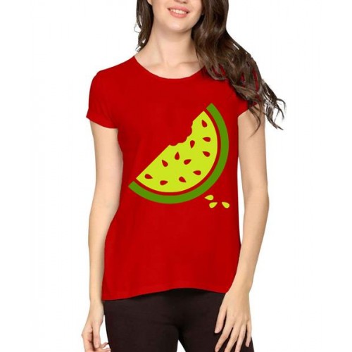 Women's Cotton Biowash Graphic Printed Half Sleeve T-Shirt - Watermelon Slice