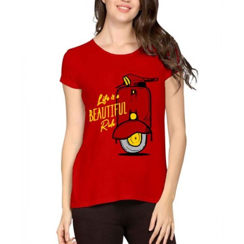 Women's Cotton Biowash Graphic Printed Half Sleeve T-Shirt - Beautiful Ride