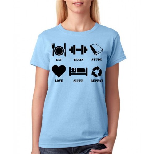 Eat Train Study Love Sleep Repeat Graphic Printed T-shirt