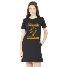 Women's Cotton Biowash Graphic Printed T-Shirt Dress with side pockets - Electrical Engineers