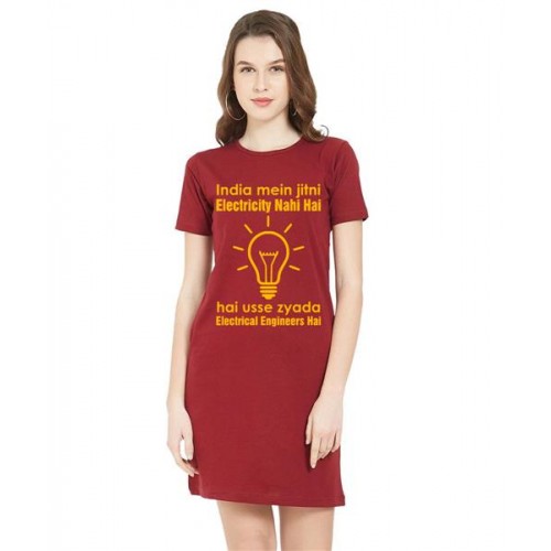 Women's Cotton Biowash Graphic Printed T-Shirt Dress with side pockets - Electrical Engineers
