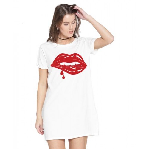 Women's Cotton Biowash Graphic Printed T-Shirt Dress with side pockets - Lip Smacking