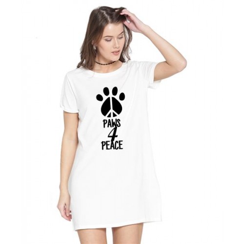 Women's Cotton Biowash Graphic Printed T-Shirt Dress with side pockets - Paws 4 Peace