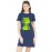Women's Cotton Biowash Graphic Printed T-Shirt Dress with side pockets - Phone Off On