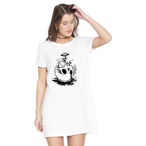 Skull Planets Graphic Printed T-shirt Dress