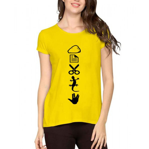 Women's Cotton Biowash Graphic Printed Half Sleeve T-Shirt - ROCK PAPER SCISSOR