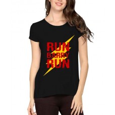 Women's Cotton Biowash Graphic Printed Half Sleeve T-Shirt - Run Run Barry Run
