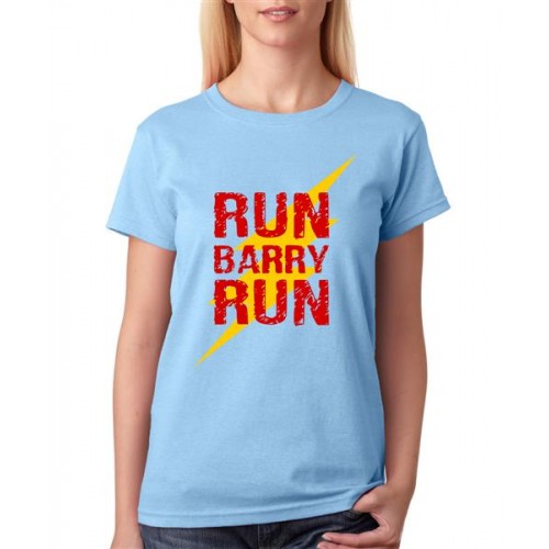 Women's Cotton Biowash Graphic Printed Half Sleeve T-Shirt - Run Run Barry Run
