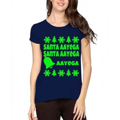 Women's Cotton Biowash Graphic Printed Half Sleeve T-Shirt - Santa Ayega Santa Ayega