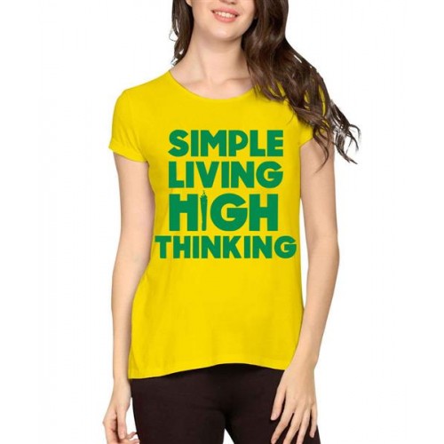 Women's Cotton Biowash Graphic Printed Half Sleeve T-Shirt - Simple Living High Thinking