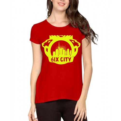 Women's Cotton Biowash Graphic Printed Half Sleeve T-Shirt - Six City