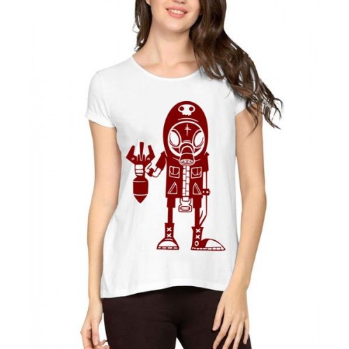 Women's Cotton Biowash Graphic Printed Half Sleeve T-Shirt - Skate Robot