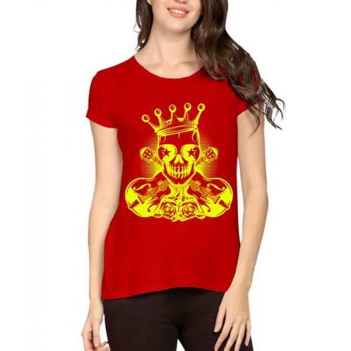 Women's Cotton Biowash Graphic Printed Half Sleeve T-Shirt - Skeleton Music Mafia