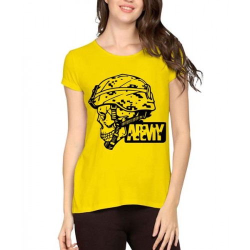 Women's Cotton Biowash Graphic Printed Half Sleeve T-Shirt - Skull Army