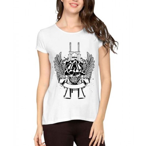 Women's Cotton Biowash Graphic Printed Half Sleeve T-Shirt - Skull Guns
