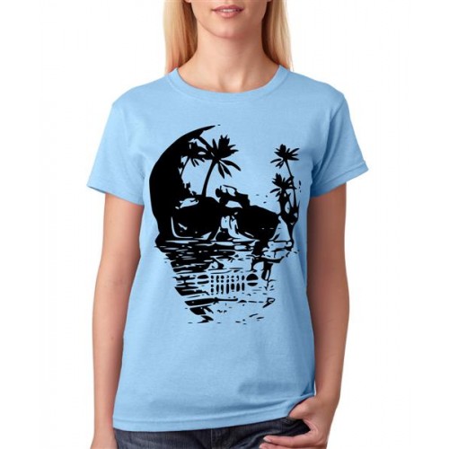 Women's Cotton Biowash Graphic Printed Half Sleeve T-Shirt - Skull Jeep