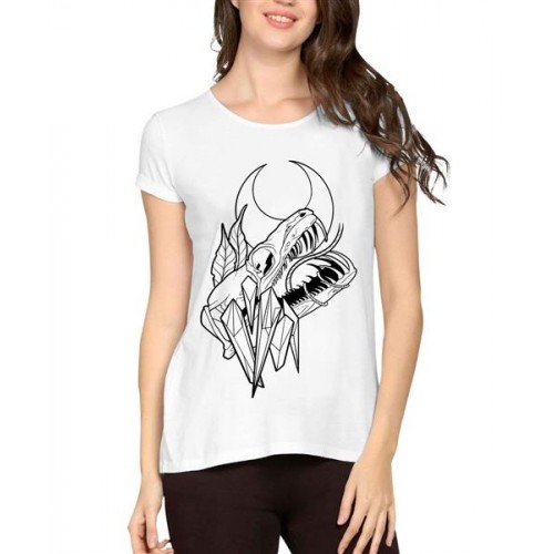 Women's Cotton Biowash Graphic Printed Half Sleeve T-Shirt - Skull Moon Stone