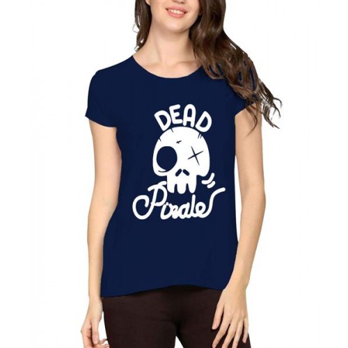 Women's Cotton Biowash Graphic Printed Half Sleeve T-Shirt - Skull Pirate Skeleton