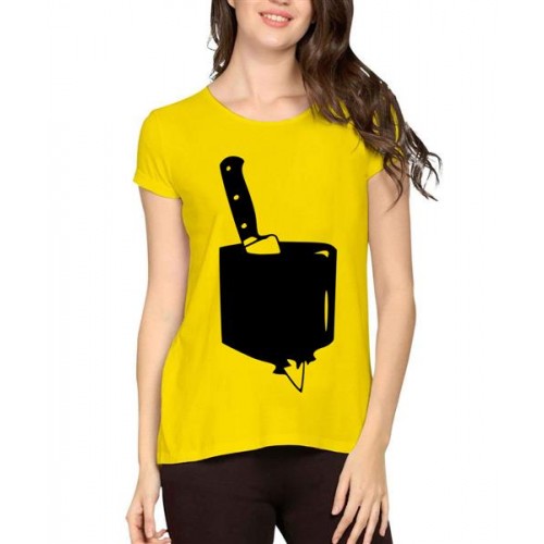 Women's Cotton Biowash Graphic Printed Half Sleeve T-Shirt - Stab Pocket Knife