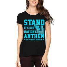 Women's Cotton Biowash Graphic Printed Half Sleeve T-Shirt - Stand For Anthem