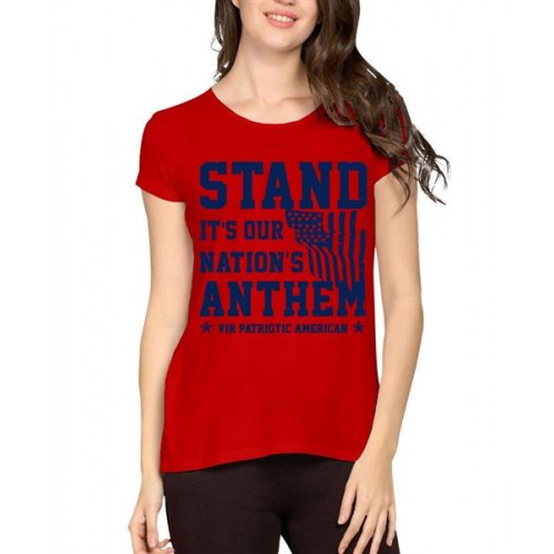 Women's Cotton Biowash Graphic Printed Half Sleeve T-Shirt - Stand For Anthem