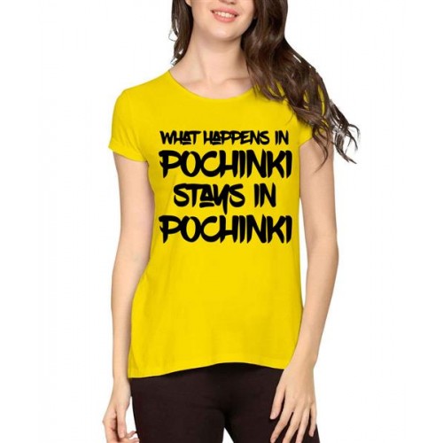 Women's Cotton Biowash Graphic Printed Half Sleeve T-Shirt - Stays In Pochi Chinki