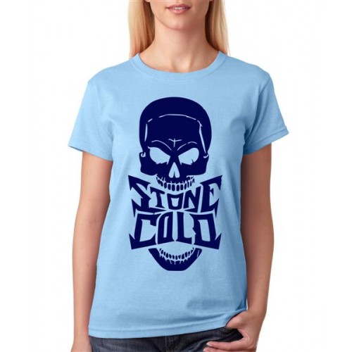 Women's Cotton Biowash Graphic Printed Half Sleeve T-Shirt - Stone Cold Skull