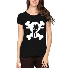 Women's Cotton Biowash Graphic Printed Half Sleeve T-Shirt - straw hat luffy