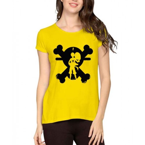 Women's Cotton Biowash Graphic Printed Half Sleeve T-Shirt - straw hat luffy