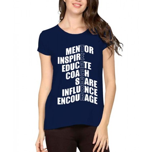 Women's Cotton Biowash Graphic Printed Half Sleeve T-Shirt - Teacher