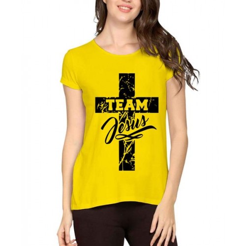 Women's Cotton Biowash Graphic Printed Half Sleeve T-Shirt - Team Jesus