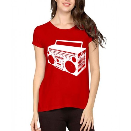 Women's Cotton Biowash Graphic Printed Half Sleeve T-Shirt - Temp Music