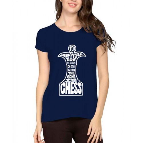 Women's Cotton Biowash Graphic Printed Half Sleeve T-Shirt - The Game Is Chess