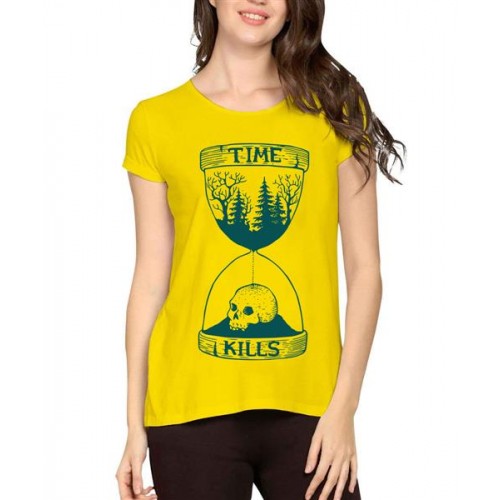 Women's Cotton Biowash Graphic Printed Half Sleeve T-Shirt - Time Kills