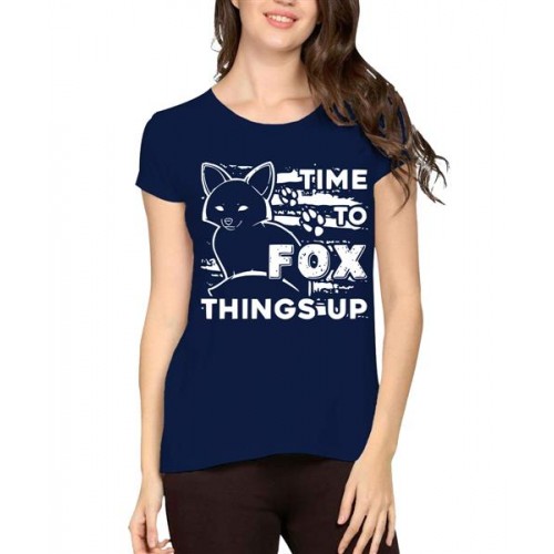 Women's Cotton Biowash Graphic Printed Half Sleeve T-Shirt - Time To Fox