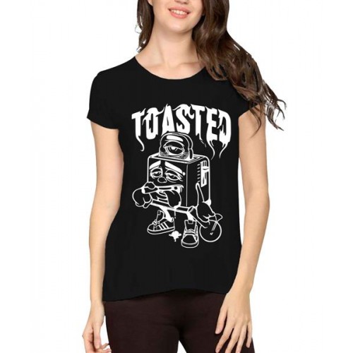 Women's Cotton Biowash Graphic Printed Half Sleeve T-Shirt - Toasted