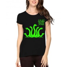 Women's Cotton Biowash Graphic Printed Half Sleeve T-Shirt - Too Many Mouths
