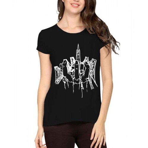 Women's Cotton Biowash Graphic Printed Half Sleeve T-Shirt - Town Hand